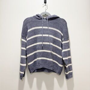 Garnet Hill Hooded Marine Ecru Striped Beach Blue Sweater Linen Blend Sz M